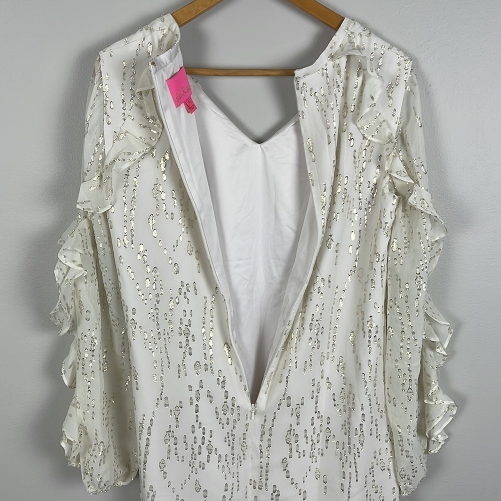 Lilly Pulitzer Belle Silk Dress. Coconut w Metallic. Size 6. - Picture 10 of 12